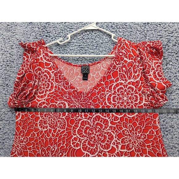 Clara Sun Woo Sharkbite Hem Tunic Top Size LG Floral Lightweight Boho USA Red - Picture 7 of 10